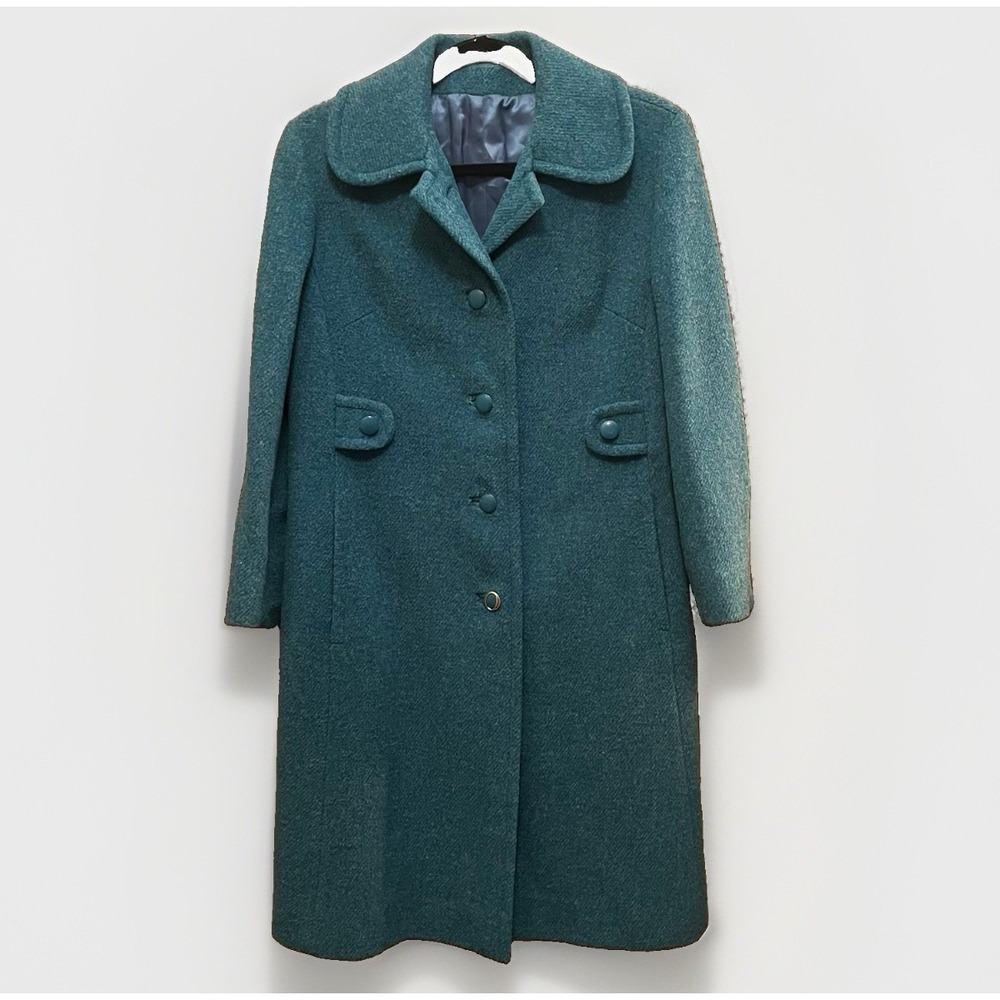Vintage 60s 70s Original Diane Teal Blue Wool Coat Jacket Trench Mod S/M
